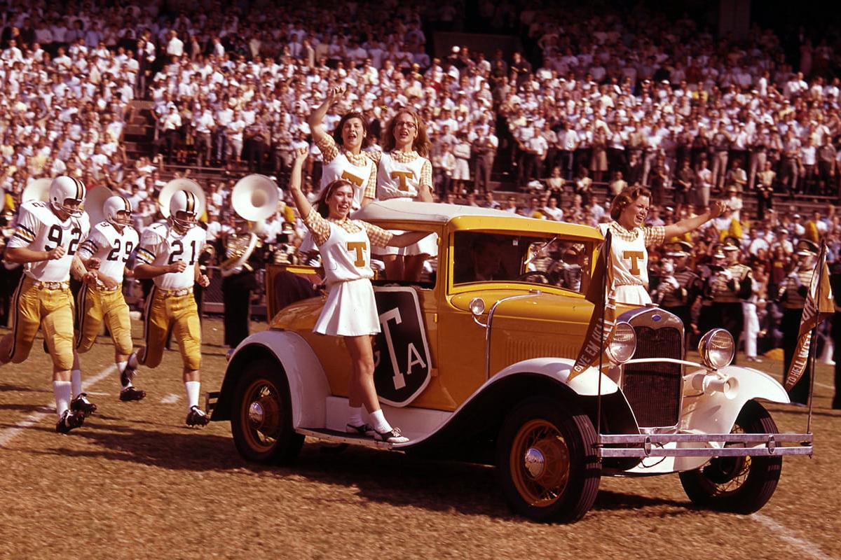 Ramblin' Wreck leads Yellow Jackets onto Grant field in 1966.  